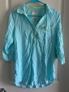 Y2k Gilly Hicks Light Aqua Polka Dot popover shirt